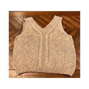 Tomboy Womens Sweater Vest Size L Tan Cable Knit Linen Cotton Blend Pullover